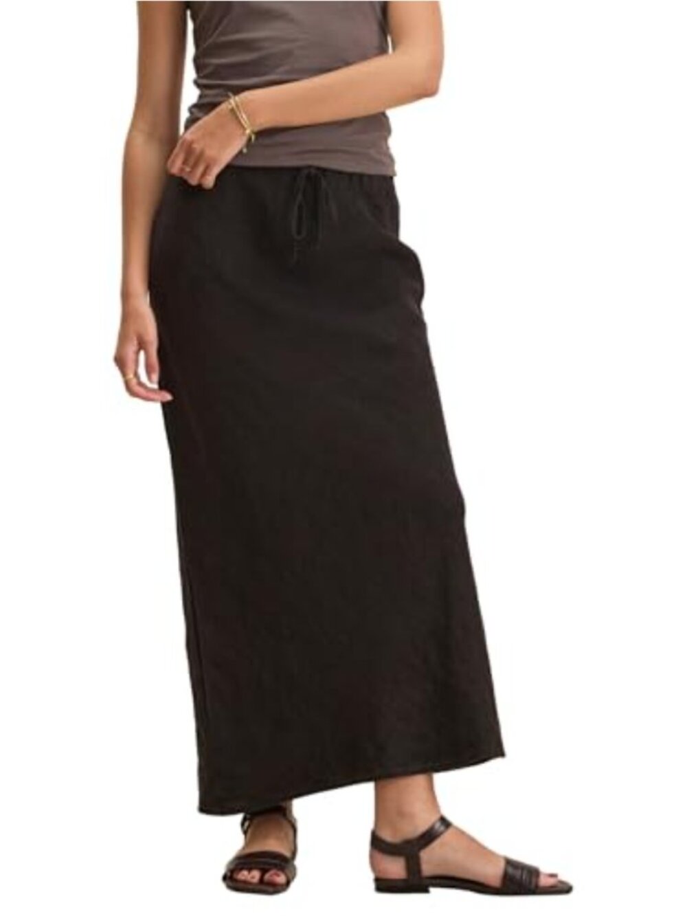 Heavy Linen Midi Slip Skirt Pull On Slim Fit Spring Summer